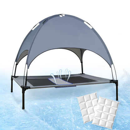 Yungaspy Elevated Dog Bed with Ice Pack 48 Extra Large Outdoor Dog Bed with Canopy Outside Dog Cot Bed with Shade Portable Cooling Raised Dog Bed Washable Dog Hammock Bed for Camping & Outdoor